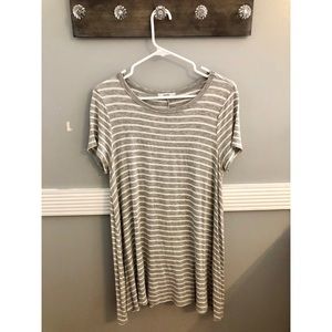 White / Gray Striped T-Shirt Dress